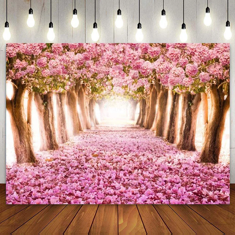 

Spring Cherry Blossom Backdrop Sweet Pink Flowers Tree Floral Petal Boulevard Photography Background Baby Shower Party Banner
