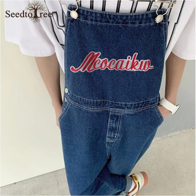 Men's Denim Overalls Ankle Length Jeans Overalls Loose Straight Suspenders Pants Cargo Pants Unisex