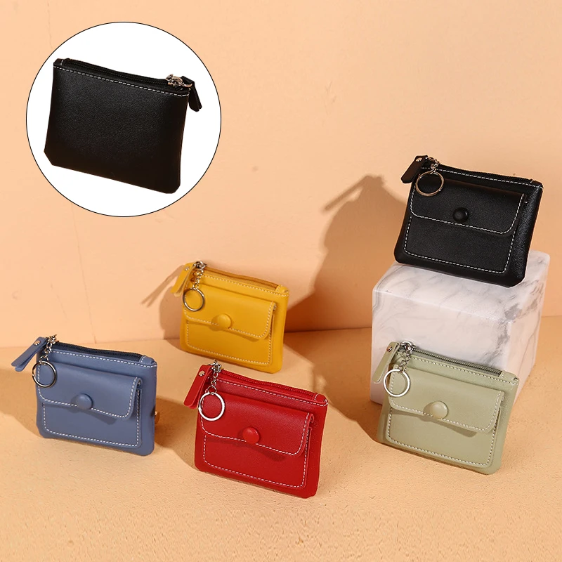 1PC Wallet Fashion Slim Minimalist Wallet PU Leather Credit Card Holder Short Zipper Purse ID Card Holder Candy Color Purse