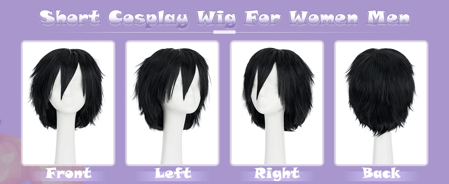 short cosplay wig black white linen blonde comic halloween party costume spiky pixie wigs