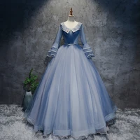 long sleeves a line quinceanera dresses tulle v neck appliques beading bow prom dress lace up elegant formal evening party 2022
