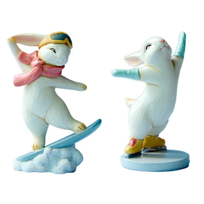 

Creative Lovely Bunny Athlete Ornament Sports Figurine Skiing Skating Home Decoration Birthday Gifts