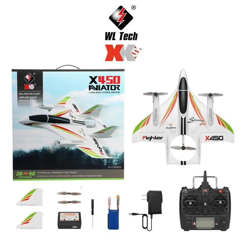 

WLtoys XK X450 2.4G 6CH 3D/6G RC Airplane Brushless Vertical Takeoff LED RC Glider Fixed Wing RC Aircraft RTF RC Toy for Kid