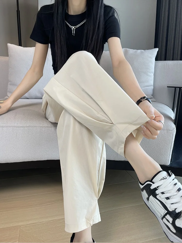 Женские шаровары из ледяного шелка размера плюс летние тонкие с высокой талией