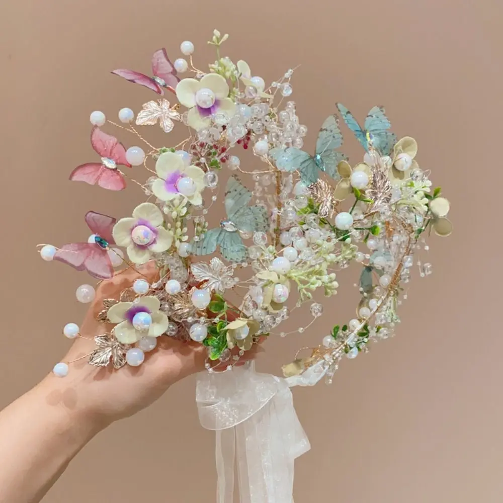 Модная лесная гирлянда головной убор бабочка цветочная корона жемчужный обруч