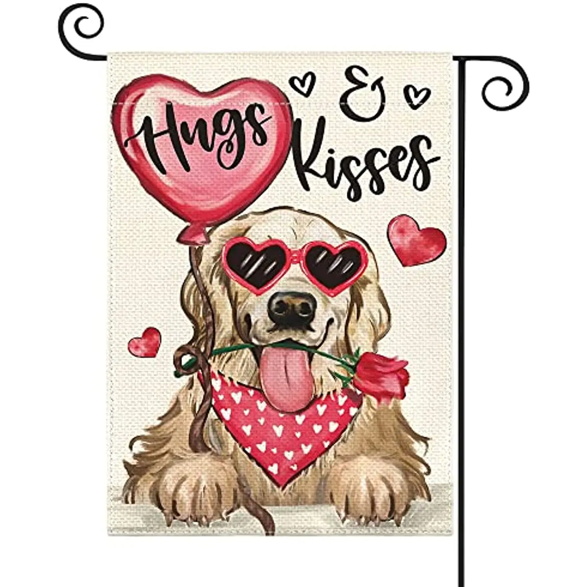 

Golden Valentines Day Dog Retriever Hugs Kisses Double Sided Garden Flag 12x18 Inch Anniversary Wedding Yard Outdoor Flag