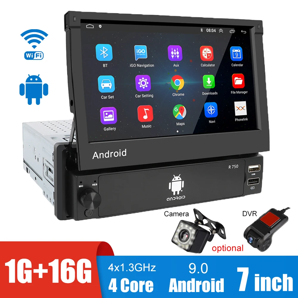 1G+16G Car Audio Android Player 7 Inch Screen Retractable DVD MP5 MP3 Radio FM Receiver GPS Stereo Bluetooth Autoradio Universal