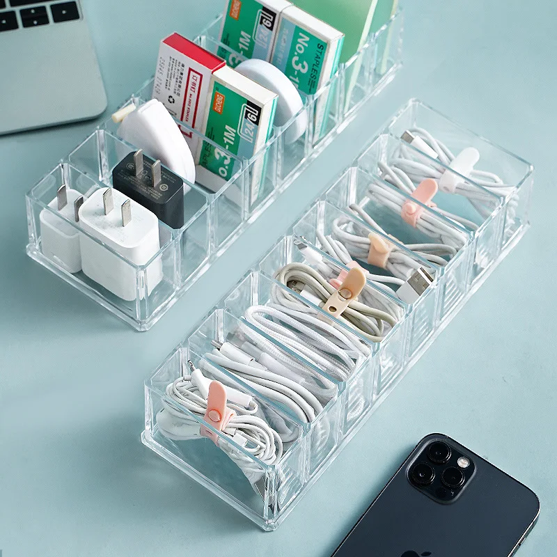 

Desktop Data Cable Storage Box Mobile Phone Charger Charging Cable Storage Box Finishing Grid Power Cord Winder Cable Organizer