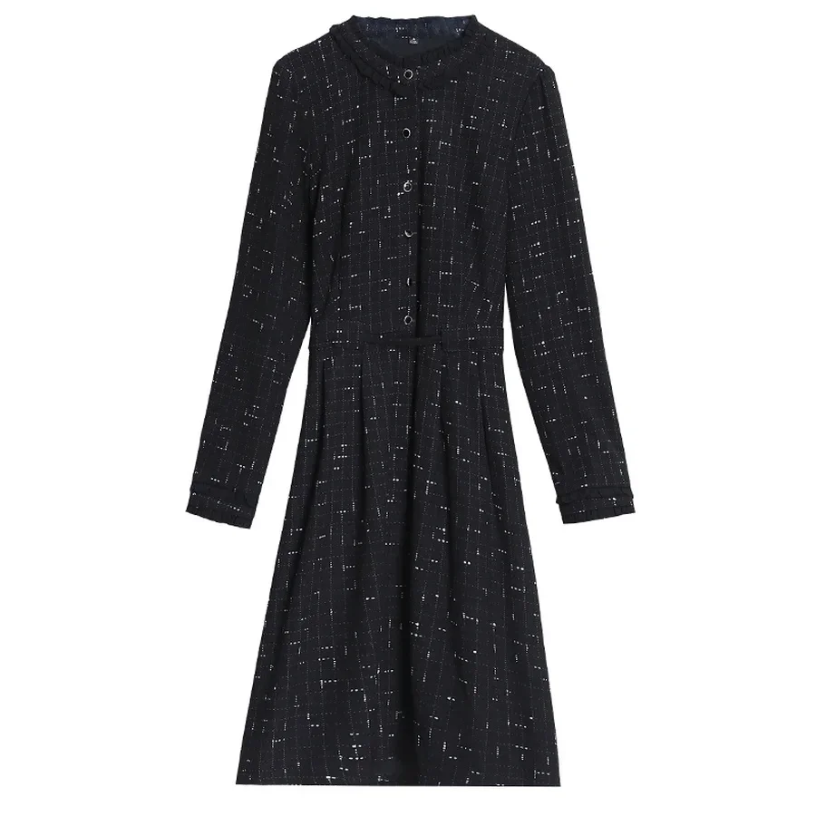 2024 винтажные черные шикарные мини-платья с длинным рукавом Осень-зима однотонное