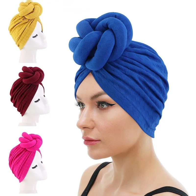 New Women 3D Flower Cross Turban Hat Sleep Hijab Headwear Scarf Beanie Cap Wedding Party Chemo Cap Head Cover Top Knot Cap