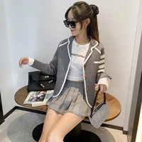 2021fw women street fashion tb sweaters female slim fit v neck striped cardigans clothing striped cotton wool casual coat