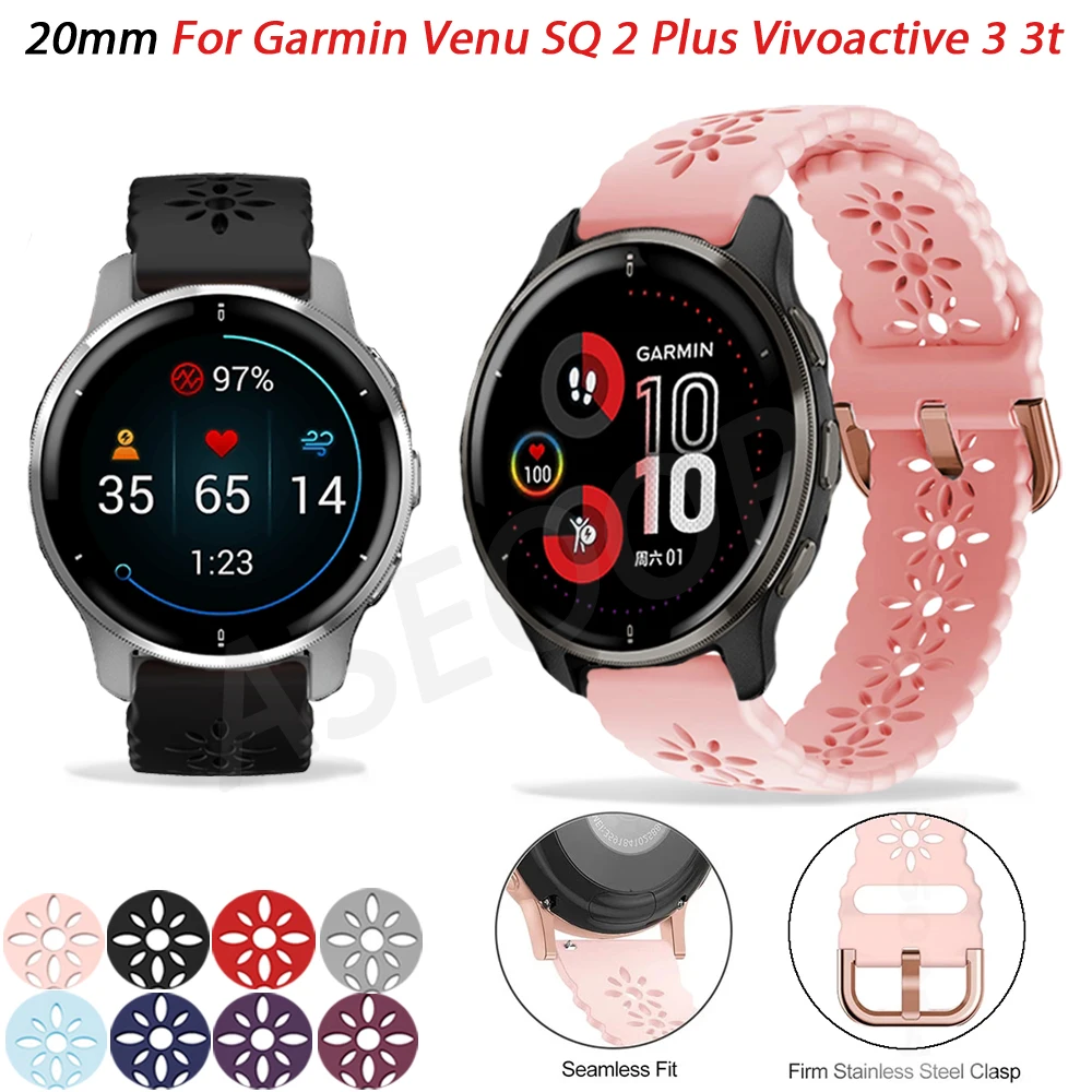 

Ремешок для часов 20 мм для Garmin Vivoactive 3 CAME SQ 2Plus Vivomove HR Forerunner 645 245m 55 158, силиконовый ремешок