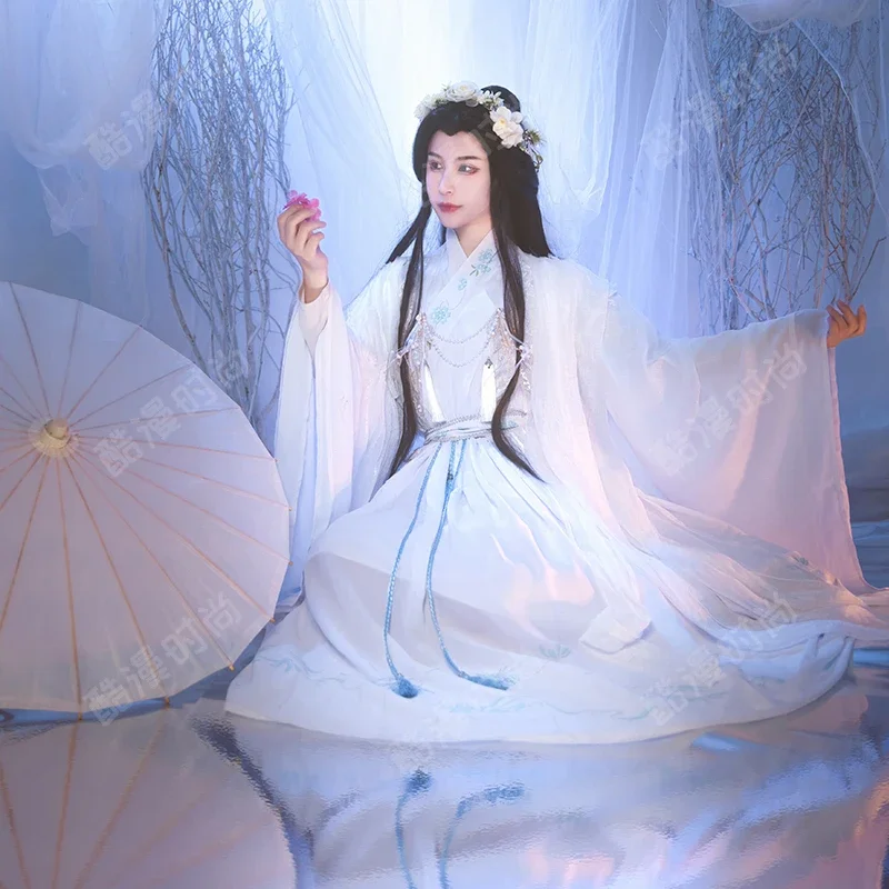 

TGCF Tian Guan Ci Fu Yueshen Xie Lian Hua Cheng Cosplay Costume Ancient-Costume Women Men White Chinese Clothing Shawl Belt Suit
