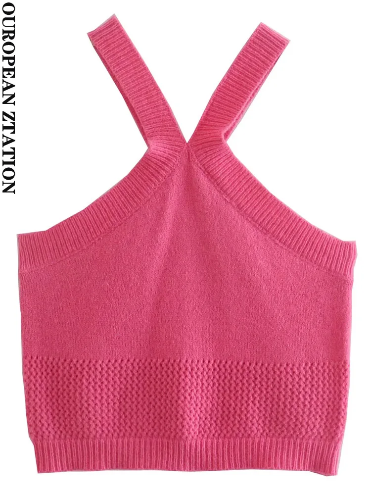 

PAILETE Women 2022 fashion cross halterneck knit tank tops vintage backless sleeveless female camis mujer