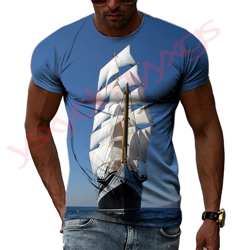 

Summer Tide Sailboat Picture Men T-Shirts Casual 3D Print Tees Hip Hop Personality Round Neck Short Sleeve Quick-Dry Tops