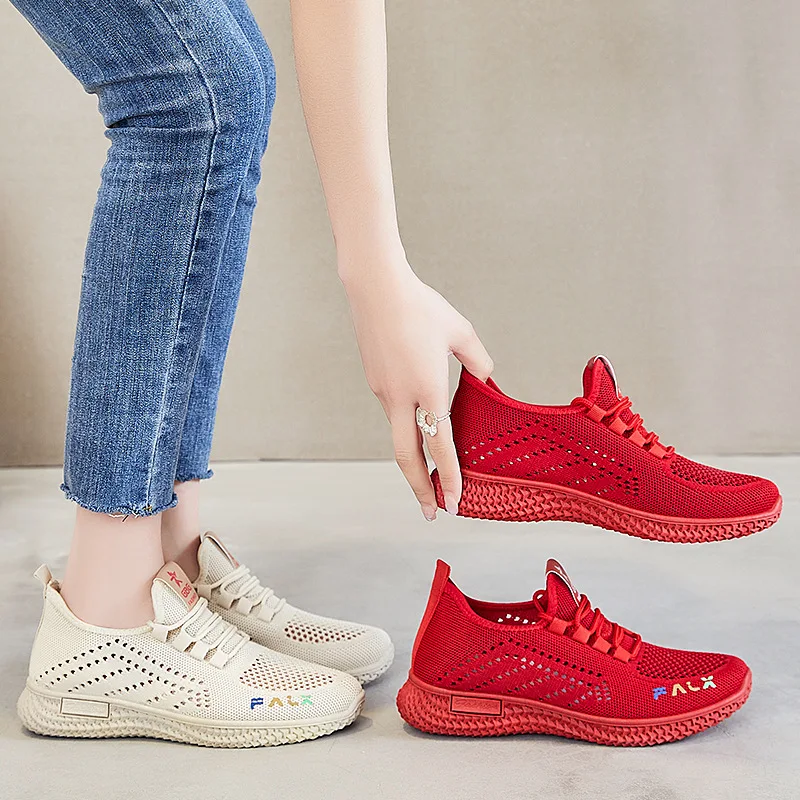 Lightweight Breathable Knitted Mesh Sneakers Women Casual Flat Running Shoes Summer Tennis Trainers Outdoor Sports Walking Shoe