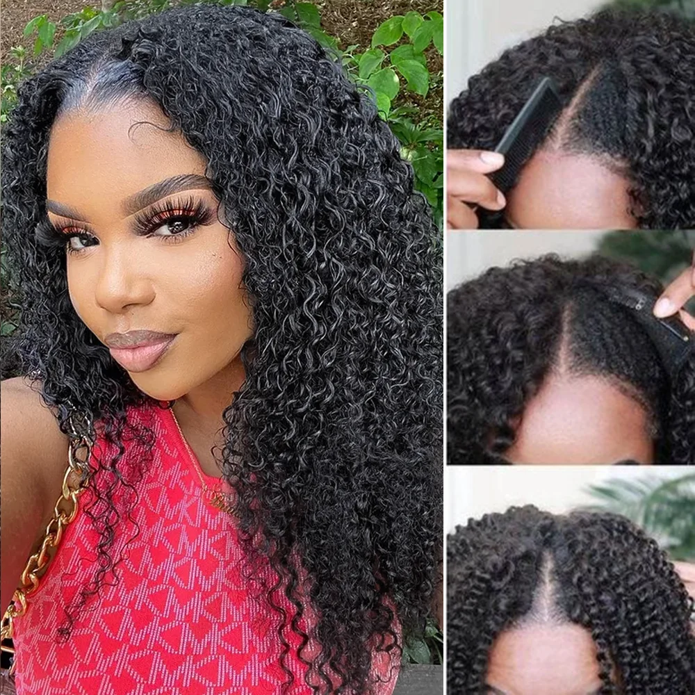 250Density V Part Wigs Kinky Curly No Leave Out Glueless Brazilian 36Inch Deep Wave Human Hair Wigs Machine Made For Black Women