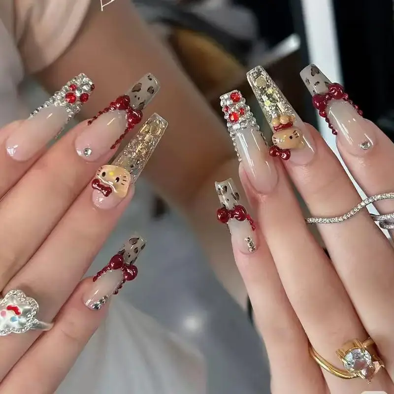 20 шт. ярко-красный бантик для ногтей с котенком и котом забавного маникюра