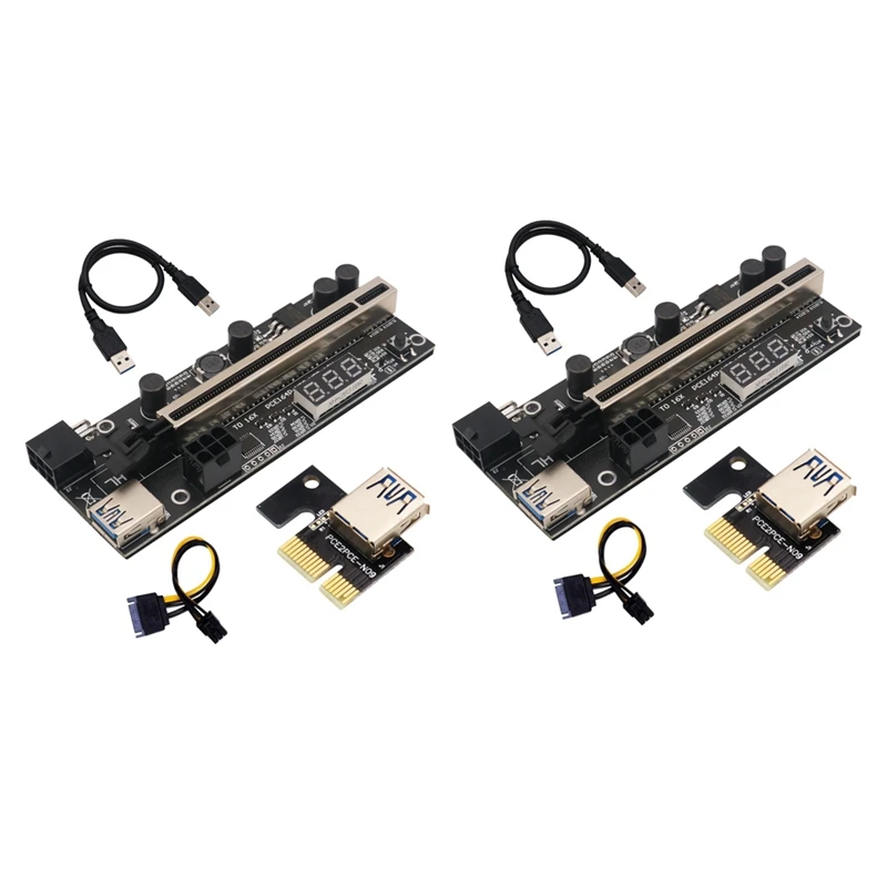 

2 Set PCIE Riser 1X To 16X Graphic Extension With Temperature Sensor For Bitcoin GPU Mining Powered Riser Adapter Card