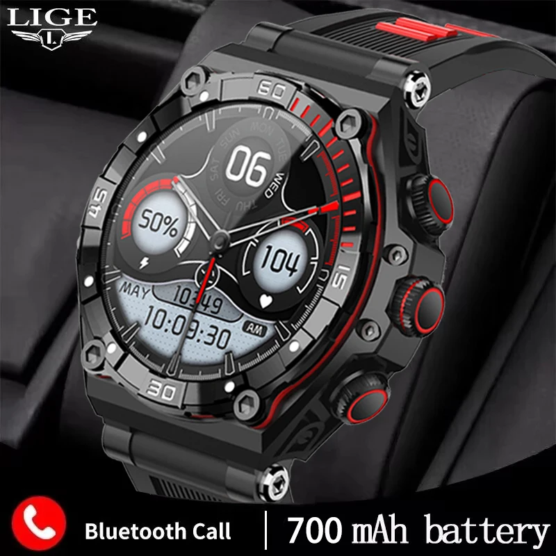 

LIGE 466*466 HD AMOLED Screen Bluetooth Call Men Smart Watch 700 mAh Battery IP68 Waterproof Smart Clock Sports Smartwatch Men