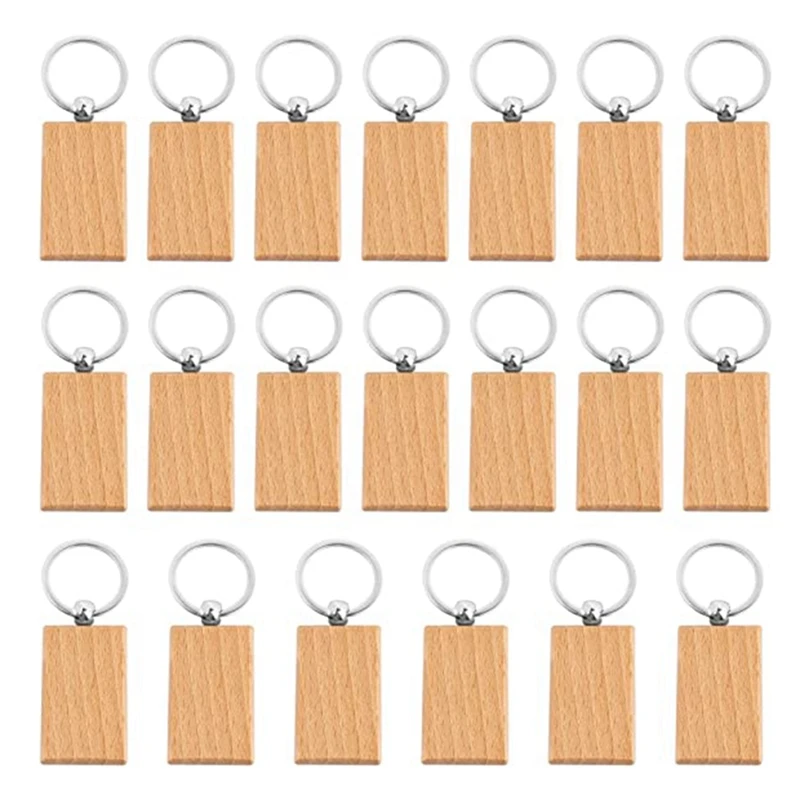 

20 Pcs Blanks Wooden Keychain Blank Unfinished Wooden Key Tag With Ring For DIY Gift Craft