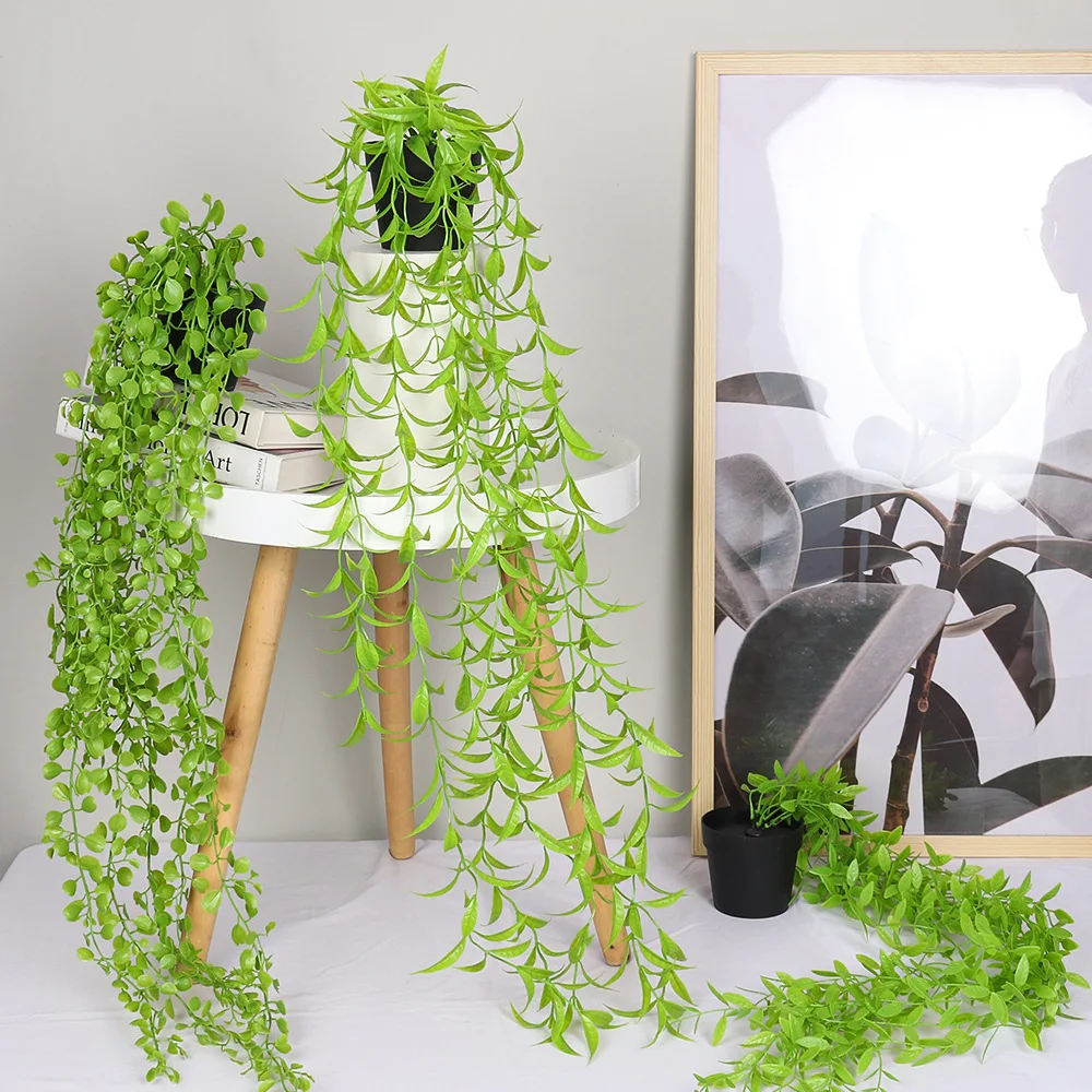 

Artificial Plant Hanging Rattan Garden Pots And Planters Bonsai Tree Leaves for Decoration Fake Vine Home Interior Office Wall