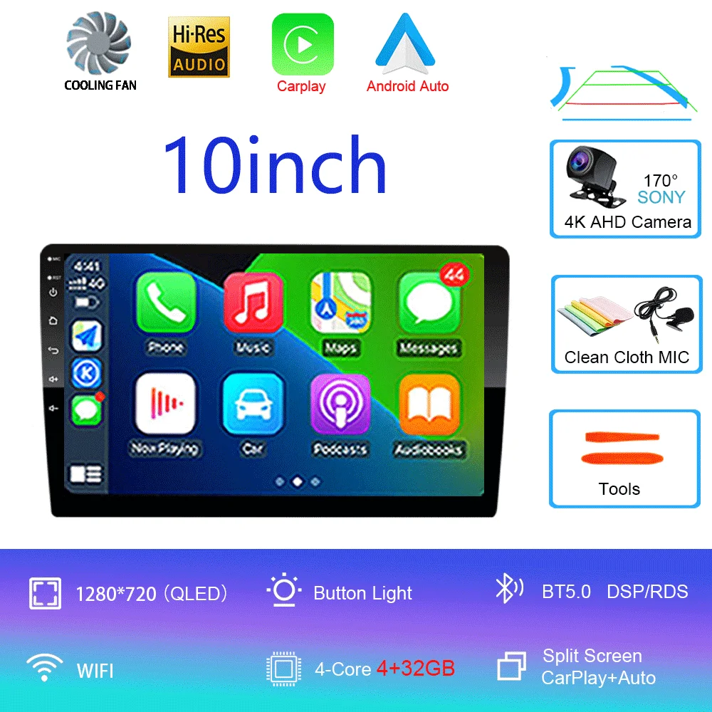 

2din автомобильный Android 15 радио мультимедийный плеер 10-дюймовый Carplay для Toyota Volkswagen Hyundai Kia Renault Nissan Honda Lada WIFI + 4G