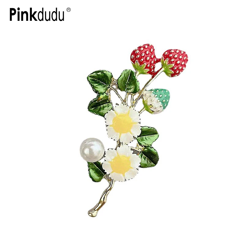 

Pinkdudu Korean New Daisy Flower Colorful Brooch Elegant Fresh Strawberry Plant Shape Brooch for Women Jewelry PD1053
