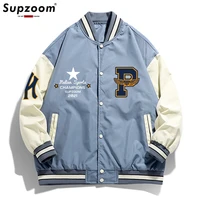 supzoom 2022 new arrival letter rib sleeve top fashion logo single breasted casual bomber baseball jacket loose cardigan coats