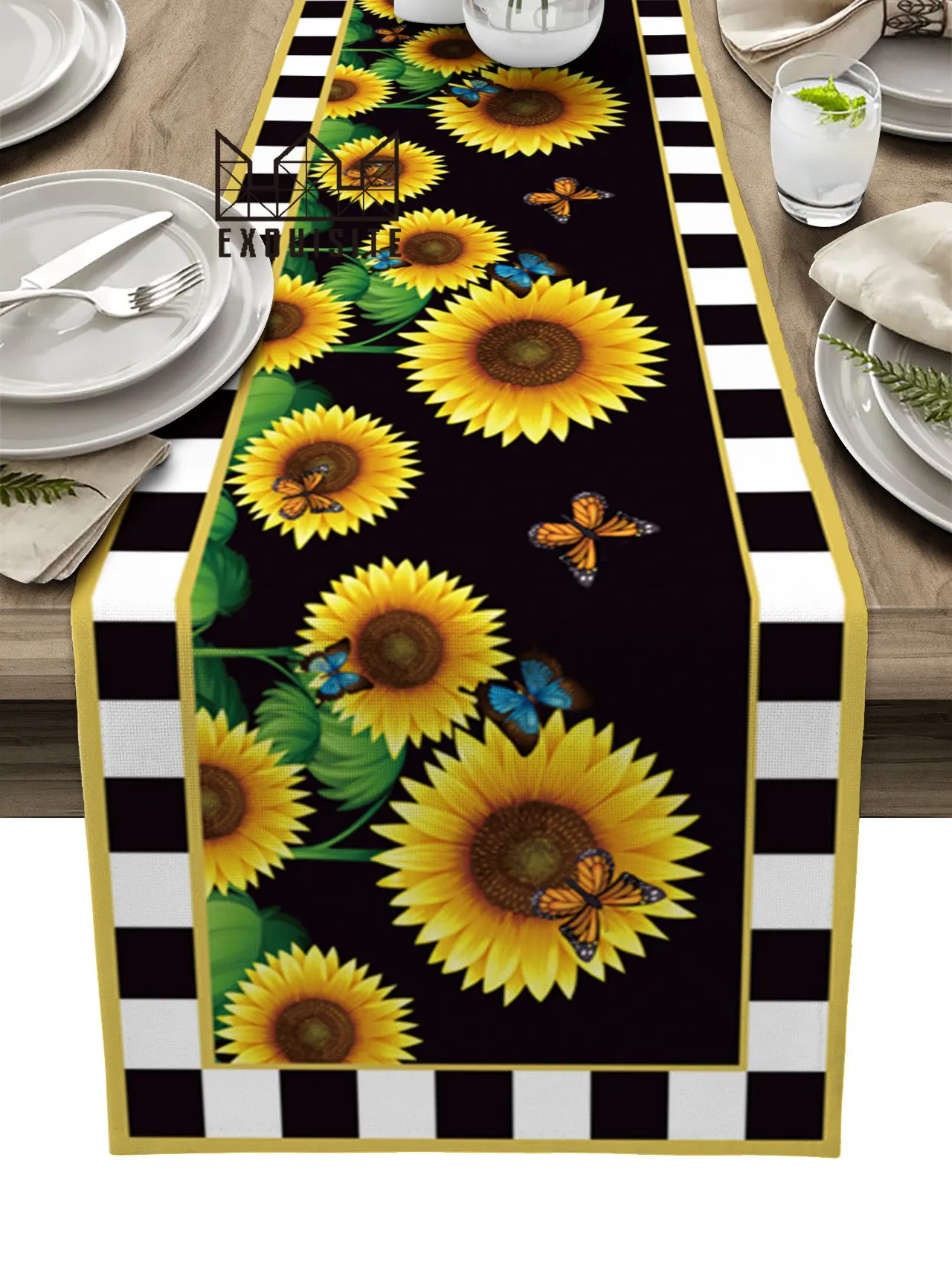 

Подсолнух бабочка клетчатая настольная дорожка свадебное праздничное покрытие для обеденного стола ткань искусственное украшение для дом...