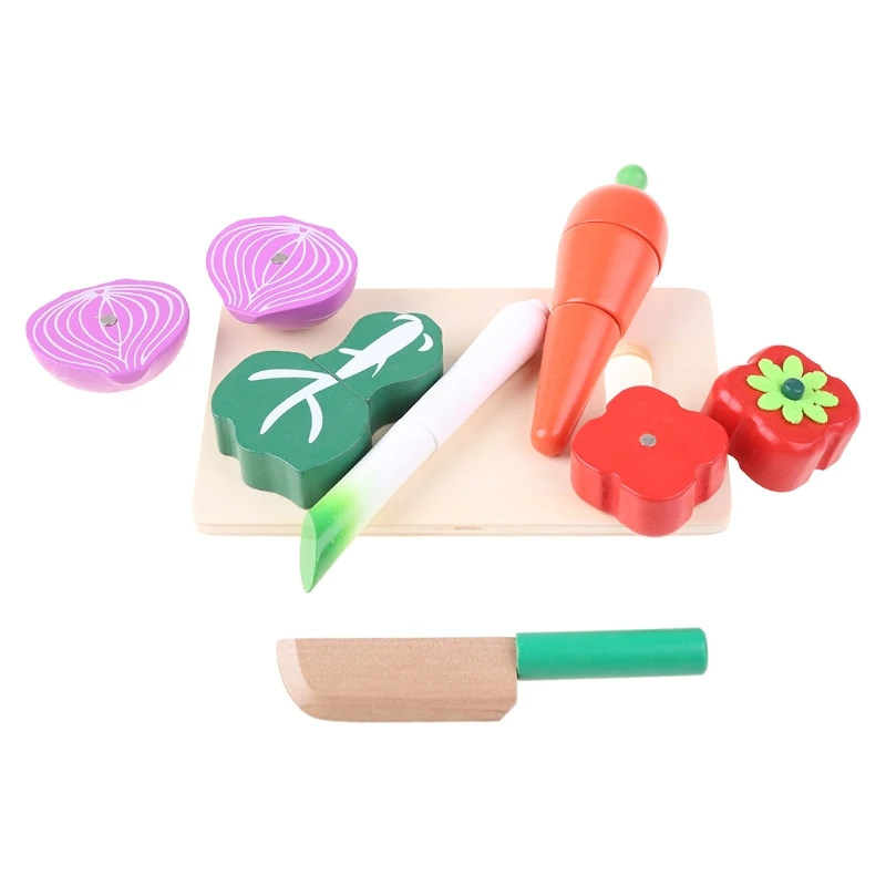 

Realistic Kitchen Playset Pretend Play Toy Figure Vegetable Fruit Wooden Cooking Toy Shape Matching Game Learning Gift