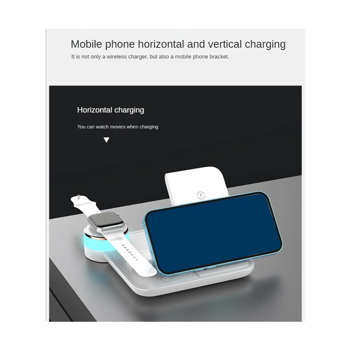 

Convenient 4 in 1 Fast Wireless Charging Dock for Qi-Enabled Devices Earbuds Wireless Charger with LED Light,White
