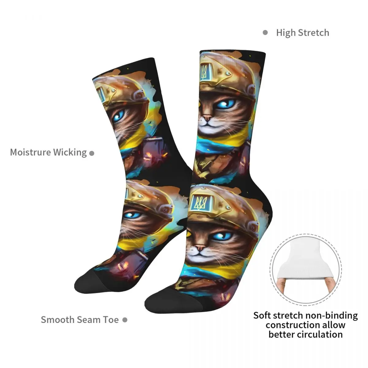 Носки с котом и украинским солдатиком носки до середины икры 3D-принтом для