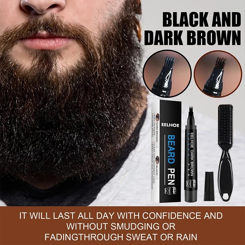 

Beard Filling Pen Set Waterproof Eyebrow Filling Beard Enhancer Beard Brush Hair Pencil Black Brown Styling Tool