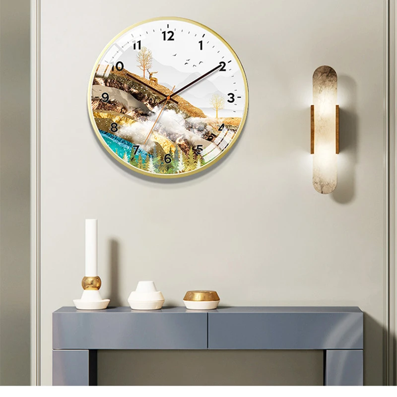 

12 Inch Natural Scenery Wall Clock Modern Minimalist Round Clock Metal Wall Clock Mute Quartz Clock Home Decorate For Living Roo