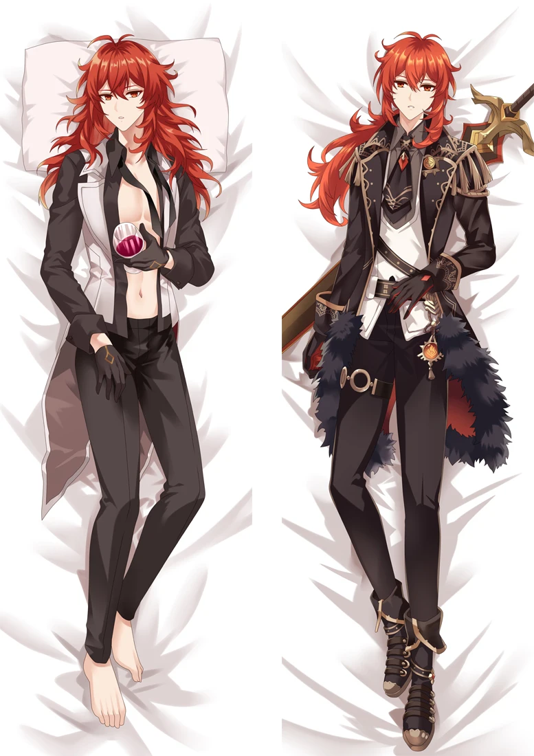 

Genshin Impact Diluc Ragnvindr Cosplay Pillow Case Anime Game Dakimakura 2Way Hugging Body Pillow Case Home Bed Cushion Cover