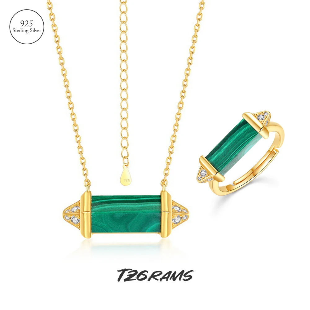 

S925 Стерлинговое Серебро, Искусственный драгоценный камень, малахит, кольцо/ожерелье, модные геометрические ювелирные изделия, лучший подар...