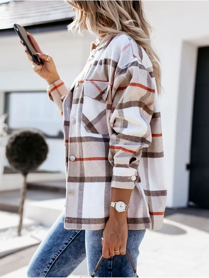 Women's Spring Autumn Long Sleeve Loose Plaid Suit Jacket 2021 Office Lady Work Wears Female Casual Patchwork Streetwears Pink