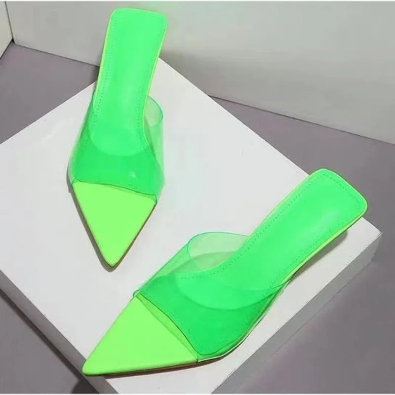 Women Slippers High Heel Shoes Woman Fashion Sexy Pointed Thin Heels Slides for Women Heel Slipper Plus Size Ladies Shoes Female