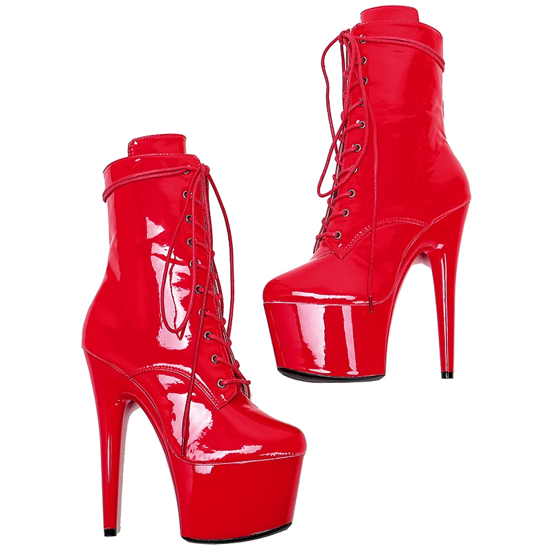 Leecabe 17CM/7Inch Genuine Leather Women's Platform disco party High Heels  Pole Dance boot