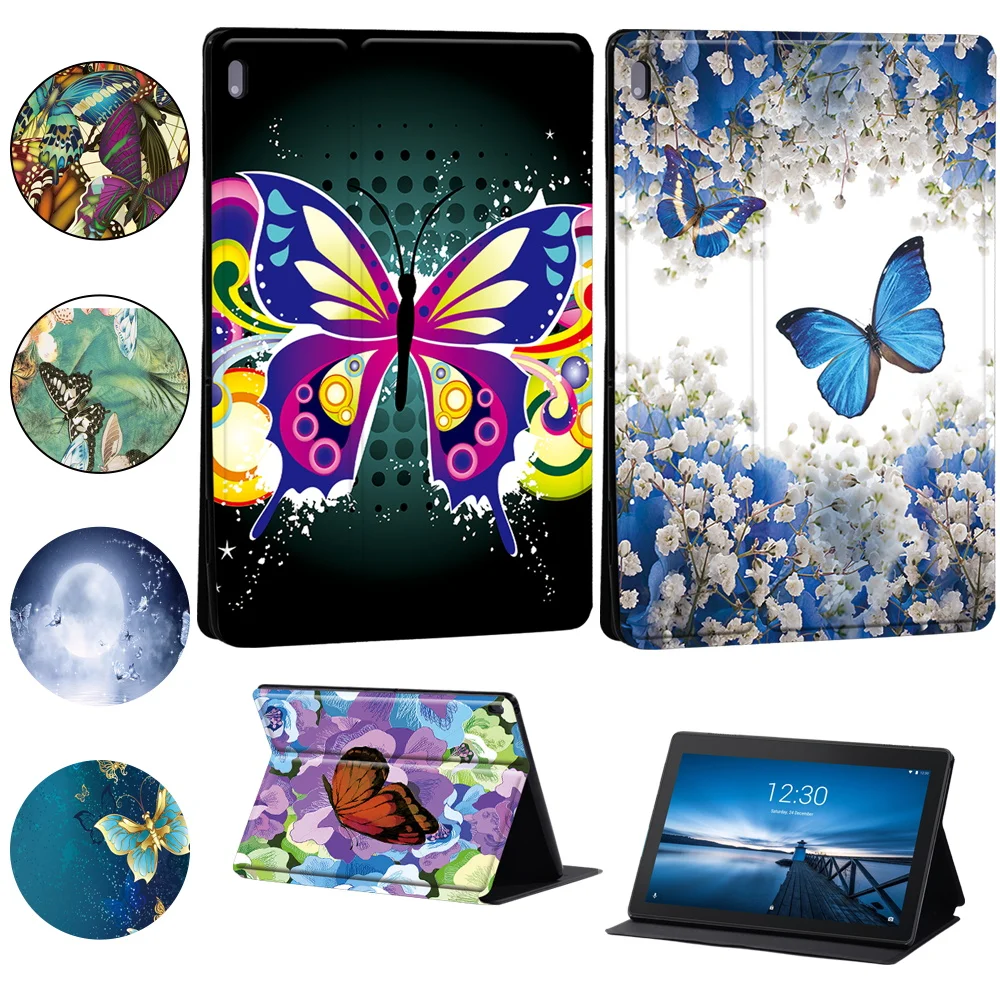 

Cover for Lenovo Tab M8 M7/Tab M10 HD/M10 Plus/Tab M10 10.1" X605F/Tab E10 Leather Foldable Tablet Stand Case Butterfly Print