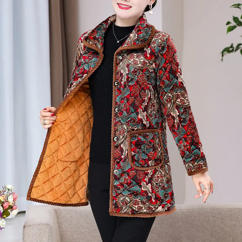 

Women 2023 New Winter Korean Style Print Long Sleeve Jackets Female Fashion Casual Loose Cotton Padded Coats Clothing Z182