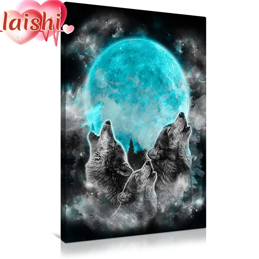 

5D animal art, wolf, full moon Diamond Painting Full Square round Diamond Embroidery Pictures Of Rhinestones Mosaic Home Decor