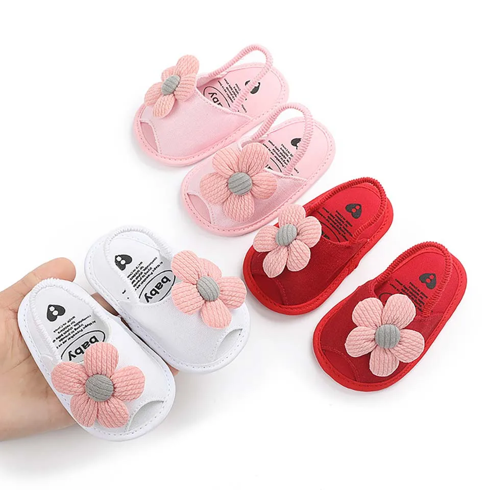 

Newborn Baby Girls Sandals Soft Sole Baby Sandals Summer Shoes For Girls With Non-slip Suede Soles Prewalker Flower First Walker