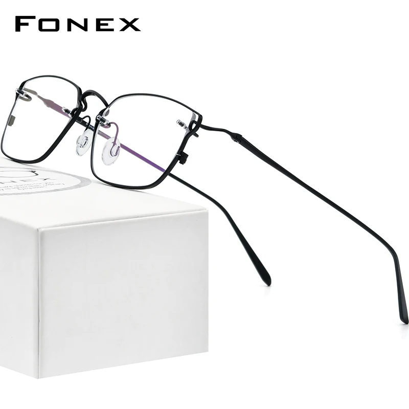 FONEX Pure Titanium Glasses Men Retro Vintage Square Prescription Eyeglasses 2022 New Myopia Optical Frame Eyewear F98641