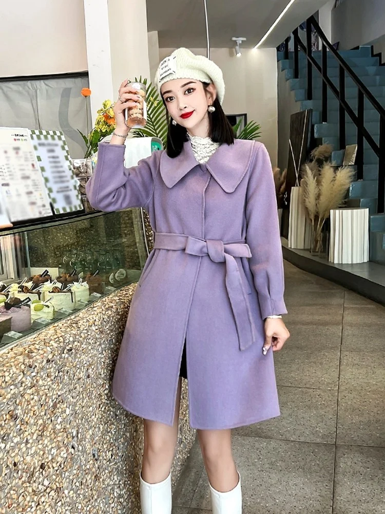 

Однотонная Офисная Женская однобортная ветровка на осень и зиму, модный шерстяной длинный тренчкот, Женское пальто в стиле High Street