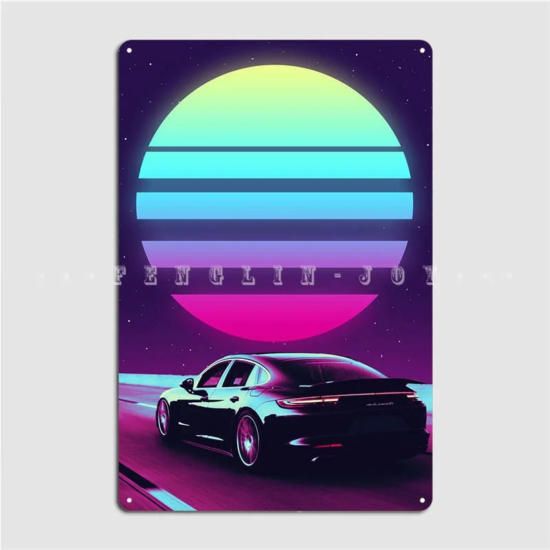 

Плакат гонки с Synthwave, металлическая табличка, настенные таблички, кинотеатр, дизайн гаража, жестяной знак, украшение для стены