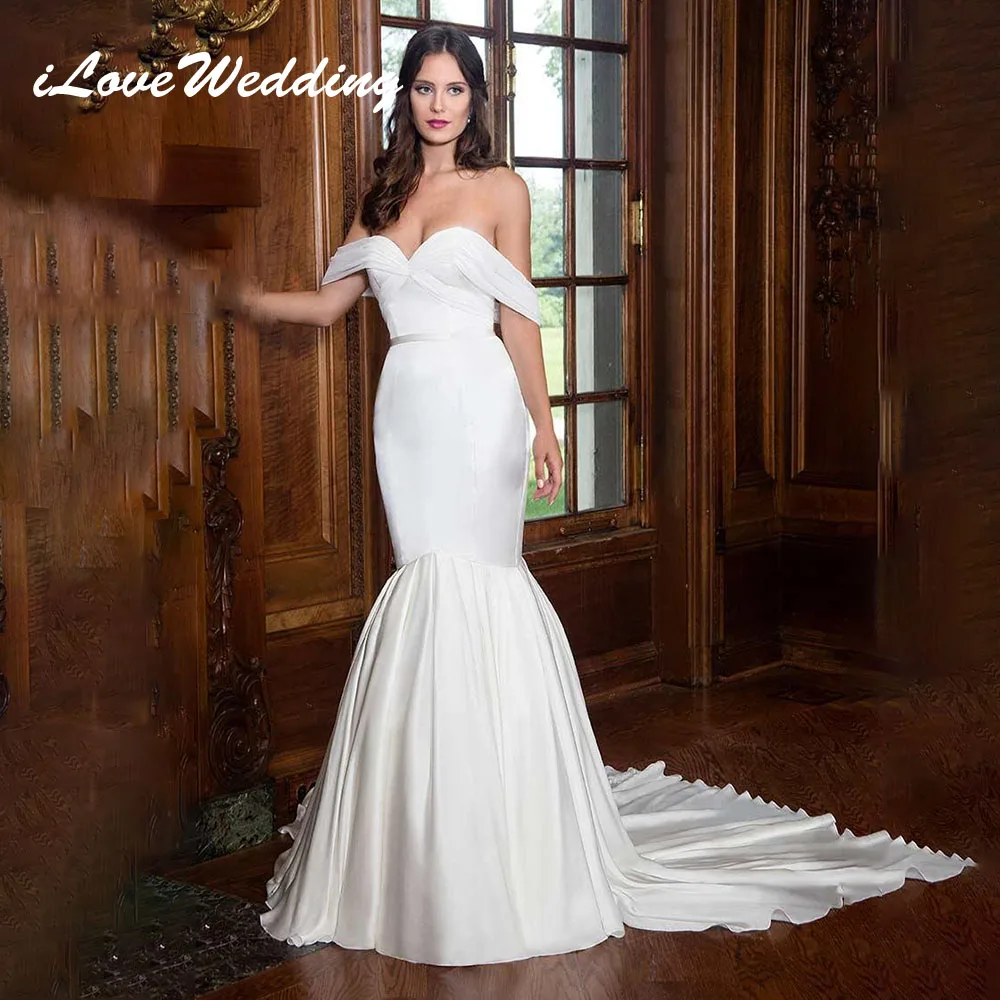 

ILoveWedding Off the Shoulder Satin Wedding Dresses 2024 Elegant Sweetheart Neck Mermaid Bridal Gowns Buttons Vestidos De Novia
