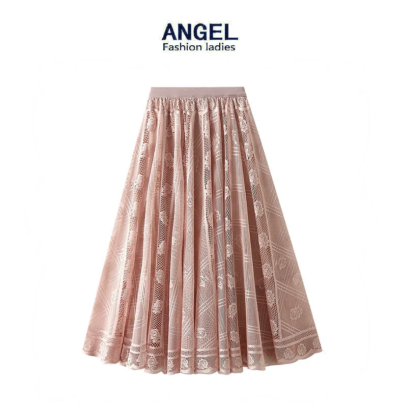 

High Quality 2023 Elegant Women Clothes Female Lace Beautiful Pleated Skirt Spring Summer Drape Effect Gauze Dress Traf Y2k