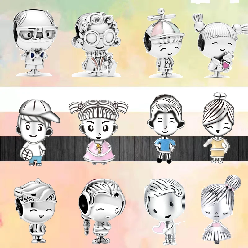 

2021 Character Series Boy Girl Grandpa Grandma Mom Dad Couple Beads Fit Original Pandora Charm Silver Color Bracelet DIY Jewelry